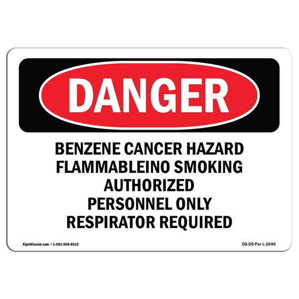Signmission Safety Sign, OSHA Danger, 7" Height, 10" Width, Rigid Plastic, Benzene, Landscape, L-1046 OS-DS-P-710-L-1046